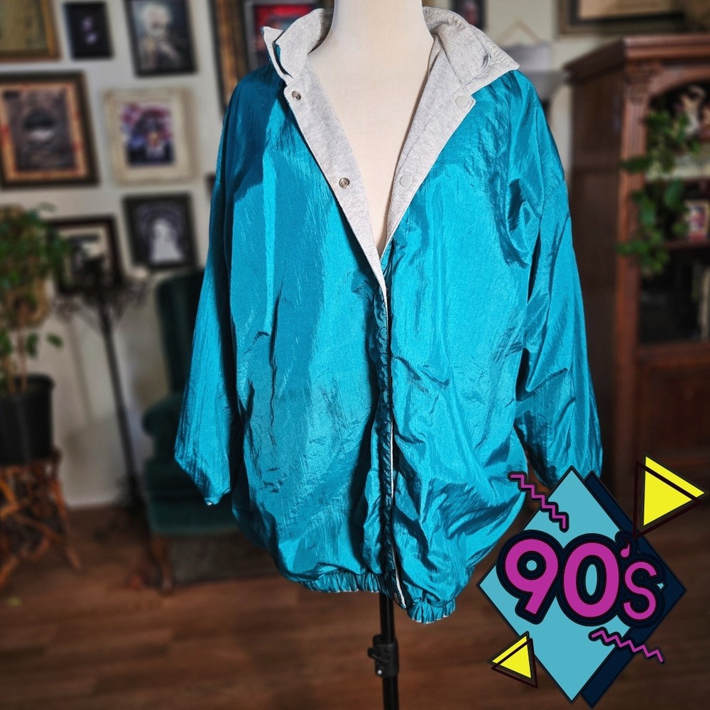 Vintage 90s Westside‎ Connection Reversible Jacket Teal Gray Plus Size